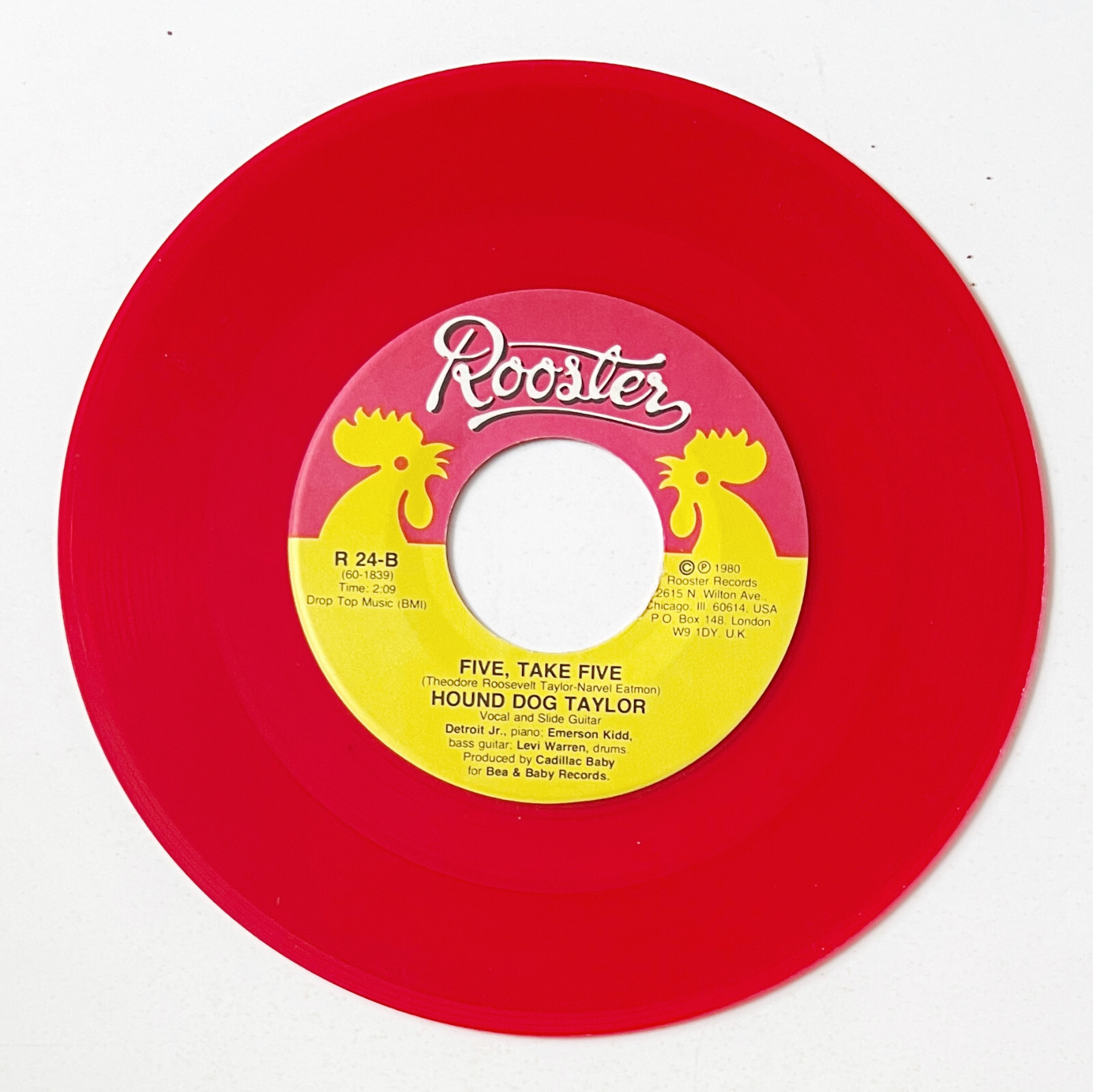 CHICAGO SLIDE BLUES GUITAR 45: HOUND DOG TAYLOR 1980 RED WAX ROOSTER