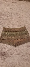 Sans Souci Womens Brown Polyester High Waist Boho Lace Embroidered Shorts Size M