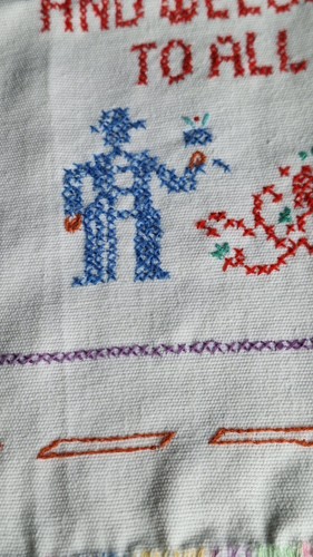 Sampler Needle Work On Cotton Vintage(3092Homt) Clean Damage Free - Picture 6 of 12