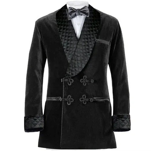 Men Jacket Robe Shawl Lapel Tuxedo Blazer Velvet Smoking Coat 2024 Latest Design - Picture 6 of 10