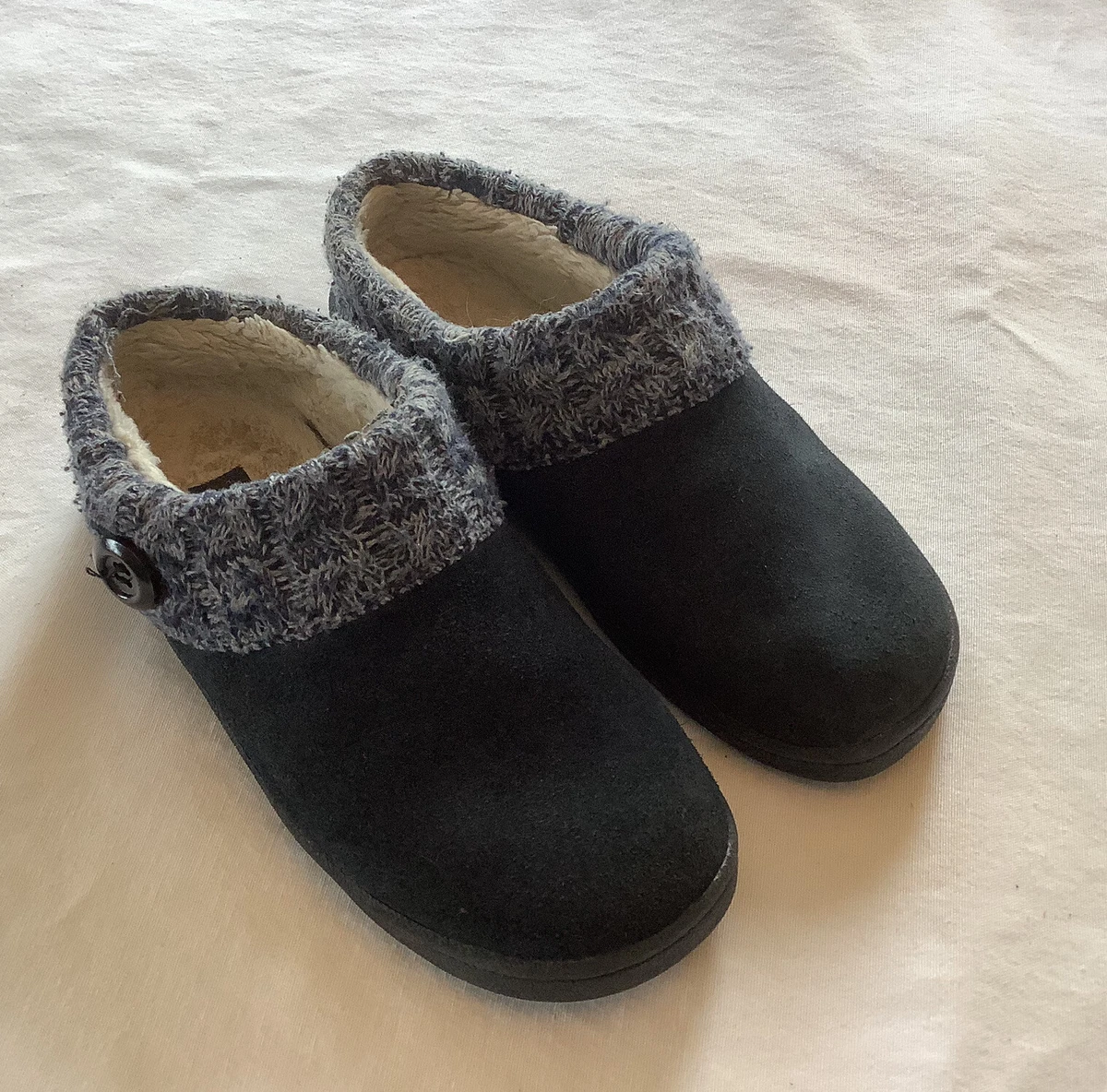 Clarks Angelina Knit Scuff Slipper Blue Warm Mule Clog Womens Size