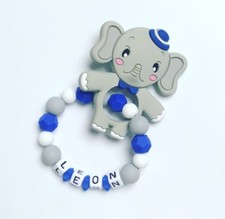 Anneau de Dentition Préhension Hochet avec Noms Nom Désiré en Silicone Éléphant