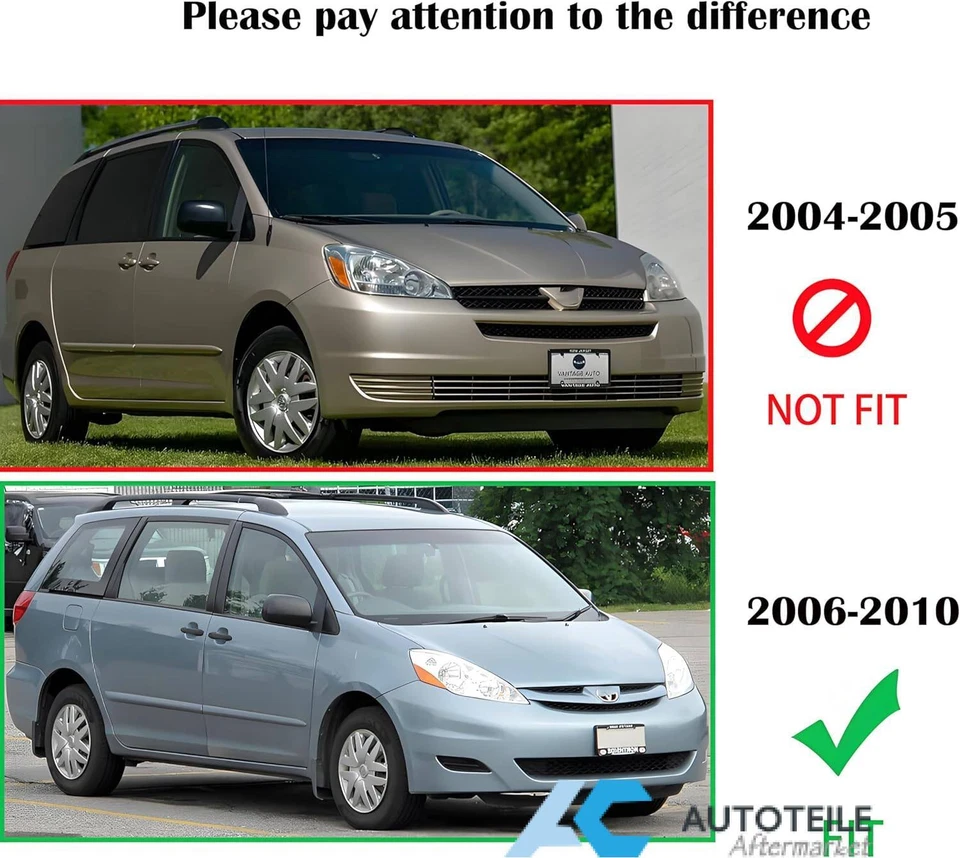 For 2006-2010 Toyota Sienna Headlights Headlamp Assembly Pair Chrome Amber - Image 3 of 4