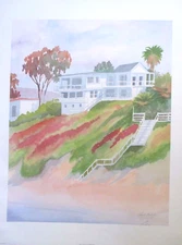 Beach Colony II Robert White Watercolor Vtg Litho Poster Print House 19x25
