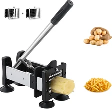 French Fry Cutter Stainless Steel Potato Cutter with 1/2" and 3/8" Commercial Gr