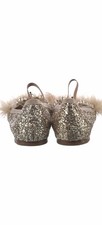 Miu Miu Glitter Crystal Embellished Pearls Feather Mary Jane Flats Gold US 11