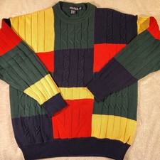 VTG Nautica Striped Color Block Cable-Knit Sweater Men's XL Multicolor 90  s Crew
