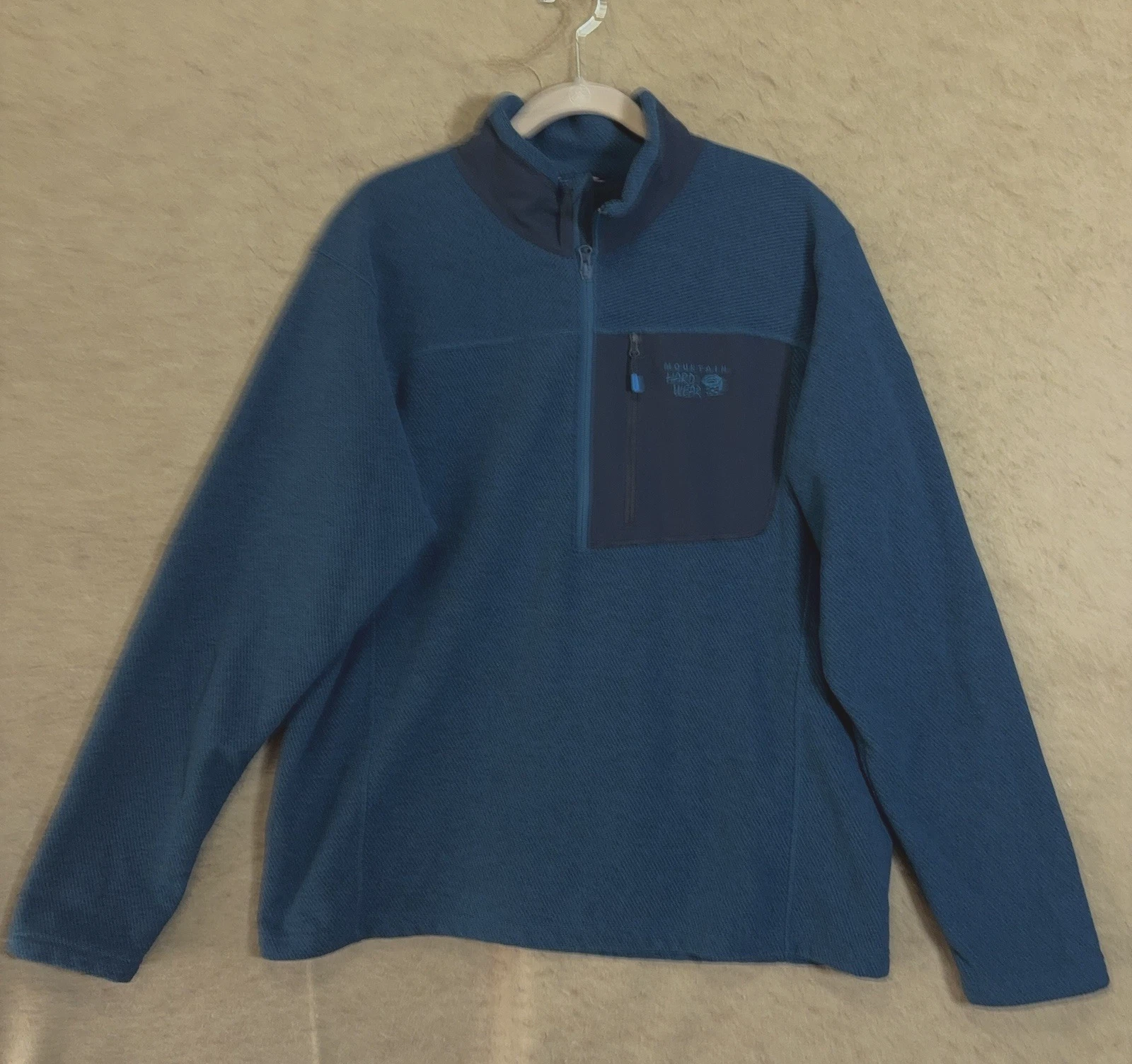 Mountain Hardwear Fleece Jacket Mens Sz XL Blue Zip Pocket 1/2 Zip