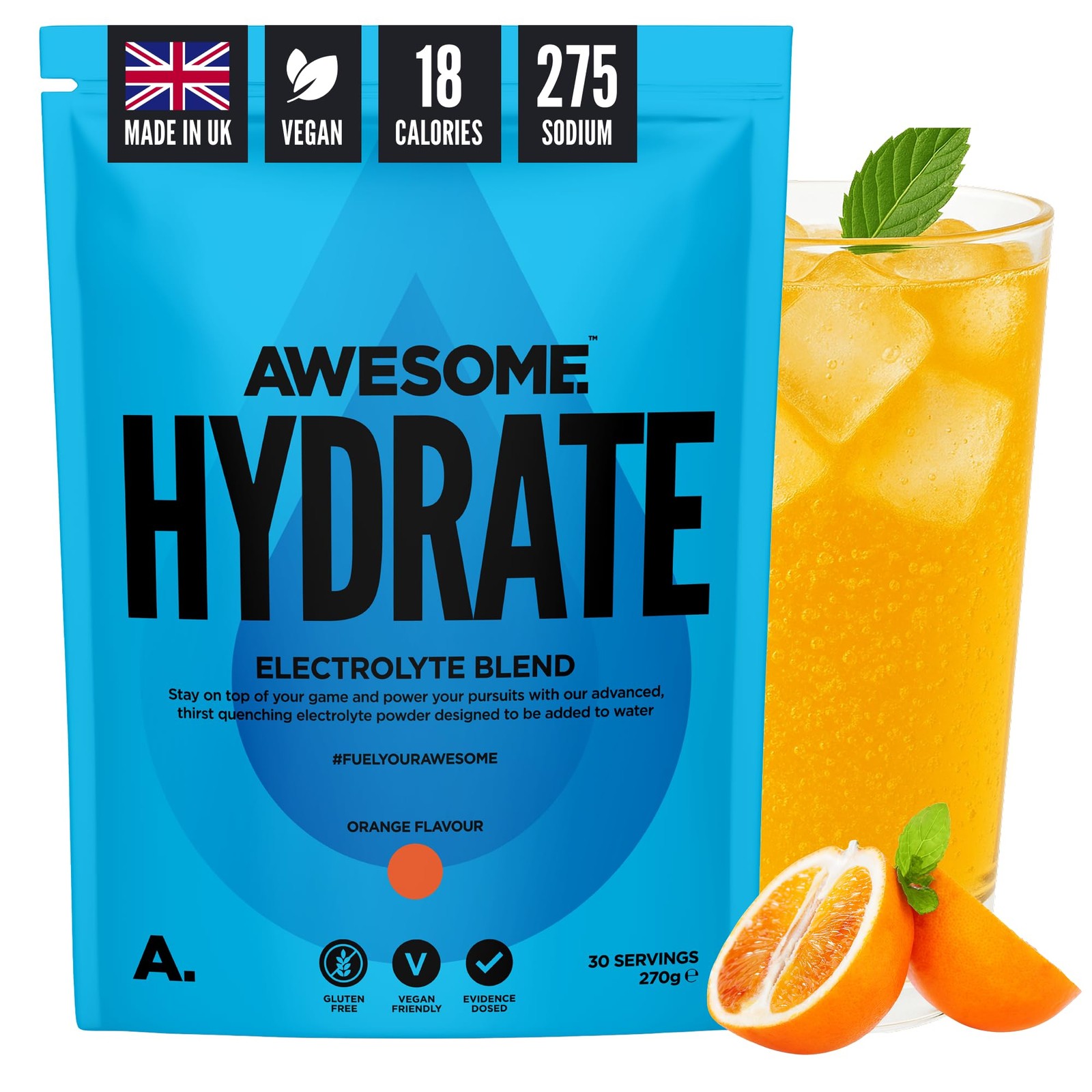 Awesome Hydrate Vegan Electrolytes Powder 270g Instant Electrolytes Powder