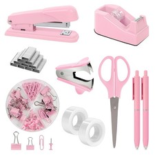 SKYDUE Pink Office Desk Accessories, Pink Office Supplies, Stapler, Tape Disp...