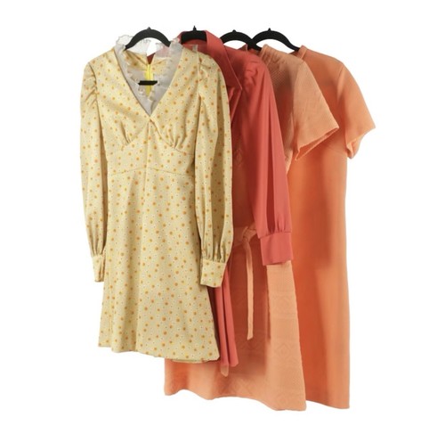 Lot Of 4 1970s Fitted & Shift Dresses - Lorac, VTG UNION LABELS - Peach Colorway