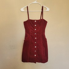 Womens Corduroy Burgundy Red Button Up Sleeveless Dress Size Small Pumpkin Patch