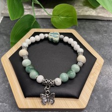 Handmade Ceramic Bead Beaded Stackable 6.5  Plus Stretch Bracelet New B414