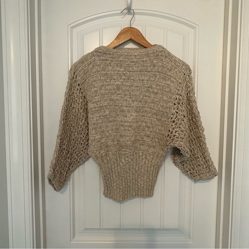Vintage Sweater Boat Neck Boho Cream Neutral Cotton Linen Size Extra Small - Picture 3 of 7