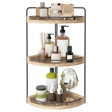 3 Tier Corner Bathroom Counter Organizer Wood Rustic Countertop Storage Shelf