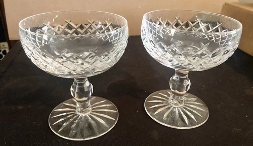 2 Vintage WATERFORD Crystal POWERSCOURT  Wine Glasses 4 1/4"  SIGNED #5