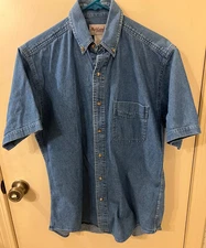 HighLand By RED KAP Button Front SS Denim Blue Jean Shirt Men's Size S   VGC
