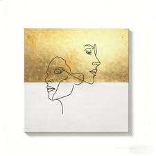 Golden Abstract Line Canvas Painting 2DFlat Frameless Wall Art Home Office Decor