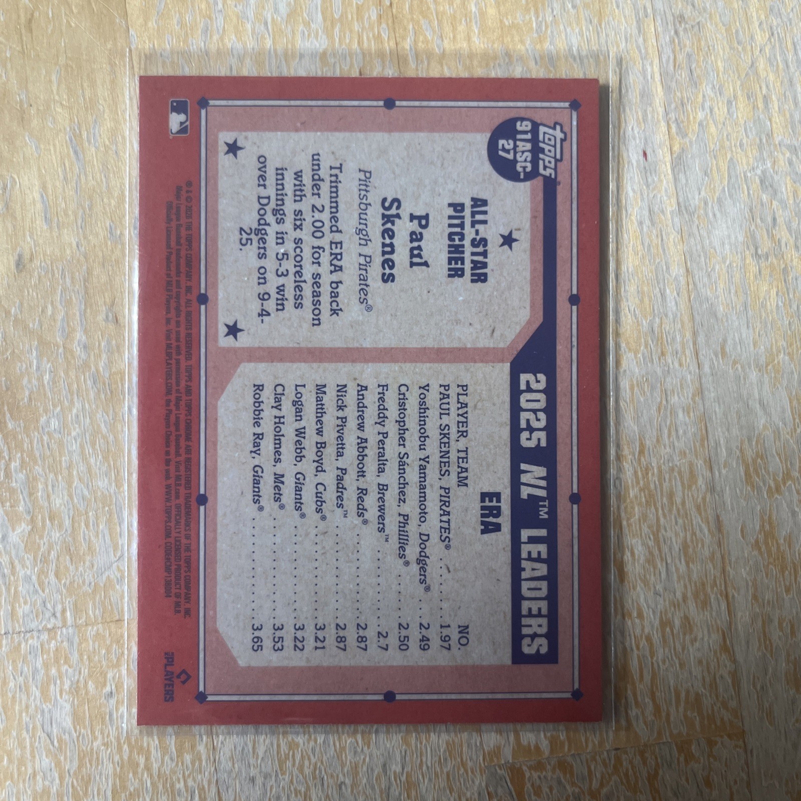 2026 Topps Baseball Series 2 Paul Skenes 91' All Star Chrome Blue Mojo # 021/150 view 2