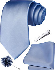 3.15" 8cm Mens Tie and Lapel Pin Solid Necktie Handkerchief Tie Clip Set for Me