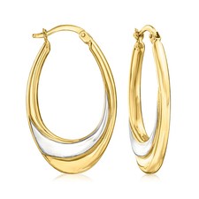 Ross-Simons 14kt 2-Tone Gold Oval Hoop Earrings. 1 1/4 inches