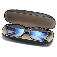 NEW Clam Shell Hard Eyeglasses PU Glasses Case Black w/Microfiber Cleaning Cloth