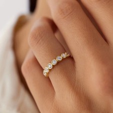 1 Ct Moissanite Women Half Eternity Wedding Band Ring 14k Yellow Gold Plated