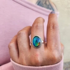 Aurora Opal Ring Aurora Borealis Ring 925 Sterling Silver Northern Light Ring
