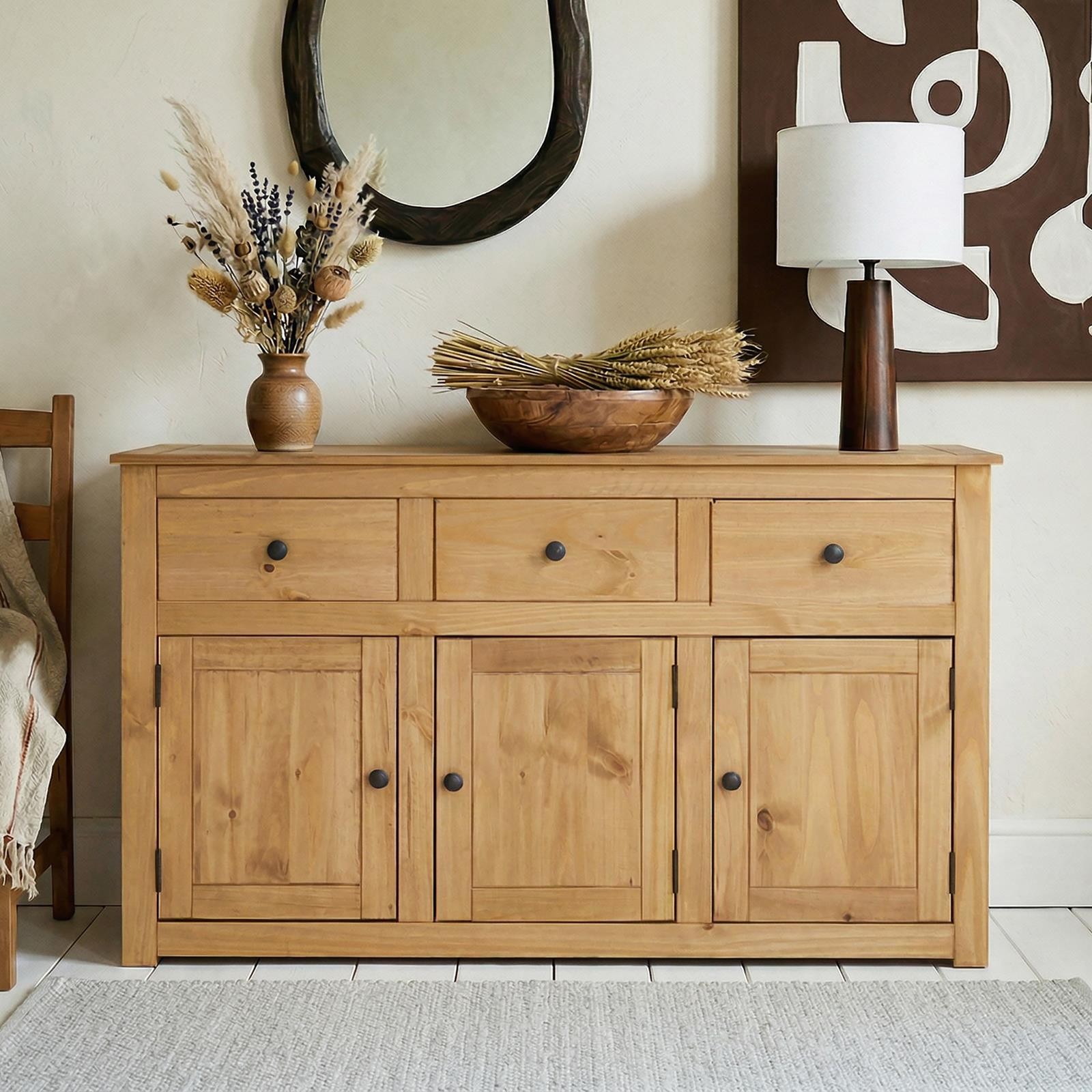 Buffet commode pin massif pour salon chaleureux et rangé - 2