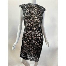 Main Strip Black Floral Lace Dress Sleeveless High Neck Size M
