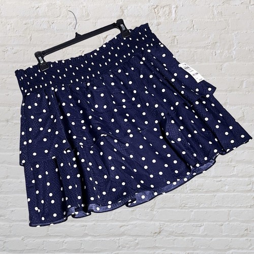 Maison Jules Smocked Ruffled Polka Dot Julie Mini Skirt Size XL Navy White NWT - Picture 3 of 12