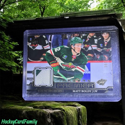 2022 23 UD Premier Imagery Patch Matt Boldy /75 Gold Rookie