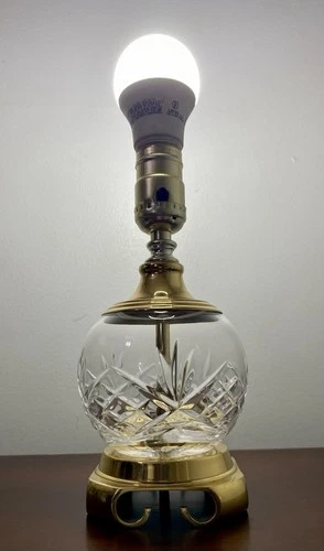 Vintage c1960 Waterford Crystal Globe Table Lamp Brass Base 12” Mint