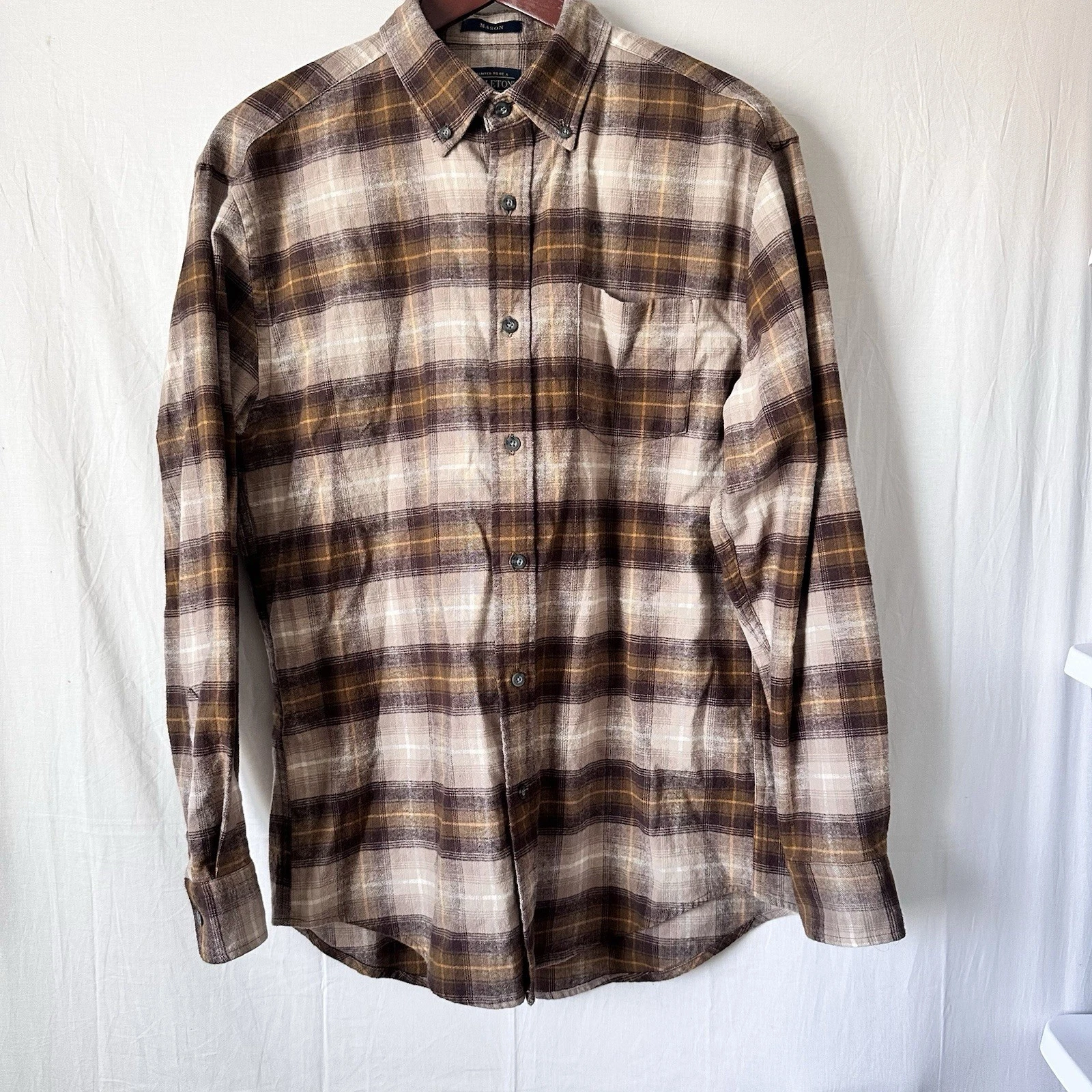 Pendleton Mason 100%Cotton Flannel Shirt Mens M Brown Button Down Long Sleeve
