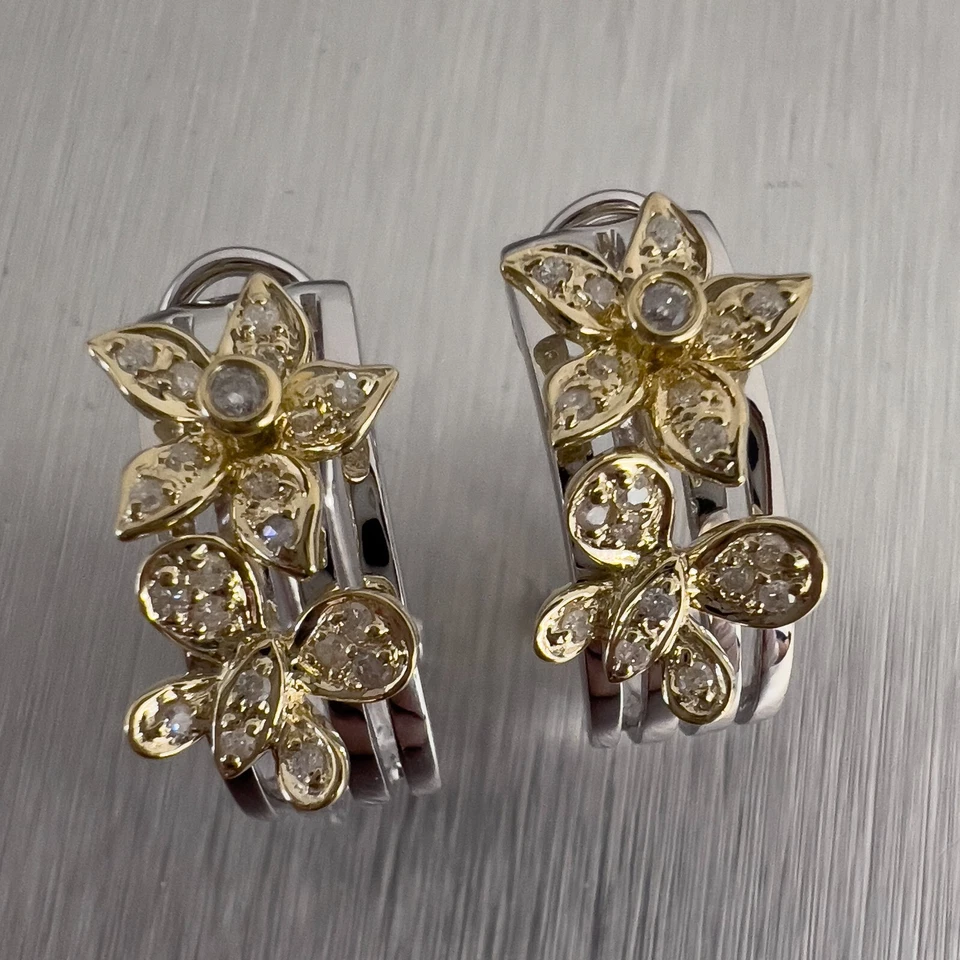 14k White & Yellow Gold Diamond Butterfly & Flower Earrings 0.30ctw H I1 6.8g - Image 2 of 4