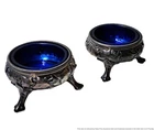 Vintage Sterling Silver Tiffany Co Set of Salt Cellars Cobalt Blue Glass Inserts
