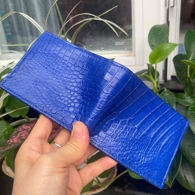Blue  Doubeside Genuine EXOTIC Leather Skin Men's Bifold Wallet,Handmade