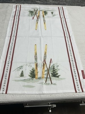 Stonewall Kitchen Winter Skis Tea Towel Dish Cloth New Tags 18  X 28  Red Green