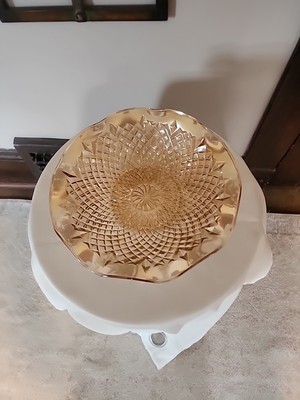 Indiana Glass Marigold Carnival Diamond Point & Flower Ruffled Bowl Dish 10'' D