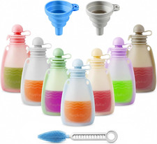 Pandaear Reusable Silicone Baby Food Pouches, 7 Pack Squeeze Pouches for Toddler
