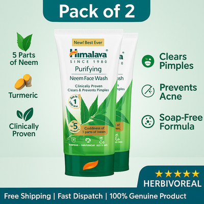 Himalaya Purifying Neem Face Wash 150ml x2 | Herbal Cleanser Prevents Pimples