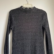 Urban Outfitters Sofia Sweater Dress M Black Silver Metallic Sparkly Mock Neck