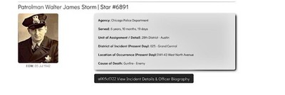 Letter Chicago Police Officer Walter James Storm killed by Robber 1942