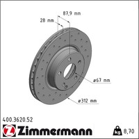2X Zimmermann 400.3620.52 Bremsscheibe FüR Mercedes Benz E Klasse Cls W211 S211