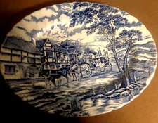 Vintage Myott ROYAL MAIL 12 3/8" Blue & White Oval Serving