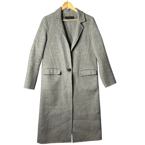 Zara Woman Overcoat Womens S Gray Long Sleeve Oversized One Button Midi Length