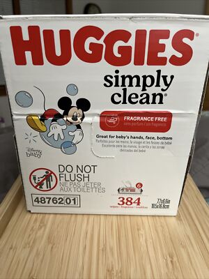 HUGGIES SIMPLY CLEAN BABY WIPES FRAGRANCE FREE 384 WIPES PER BOX LOT OF (4  BOXES