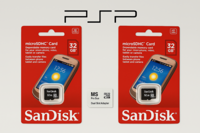 PSP SanDisk Bundle 2 32GB Class 4 MicroSD Cards with Dual MSPD