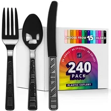 Plastic Cutlery Set Black Plastic Silverware Sets for Parties 240 Piece Bulk ...