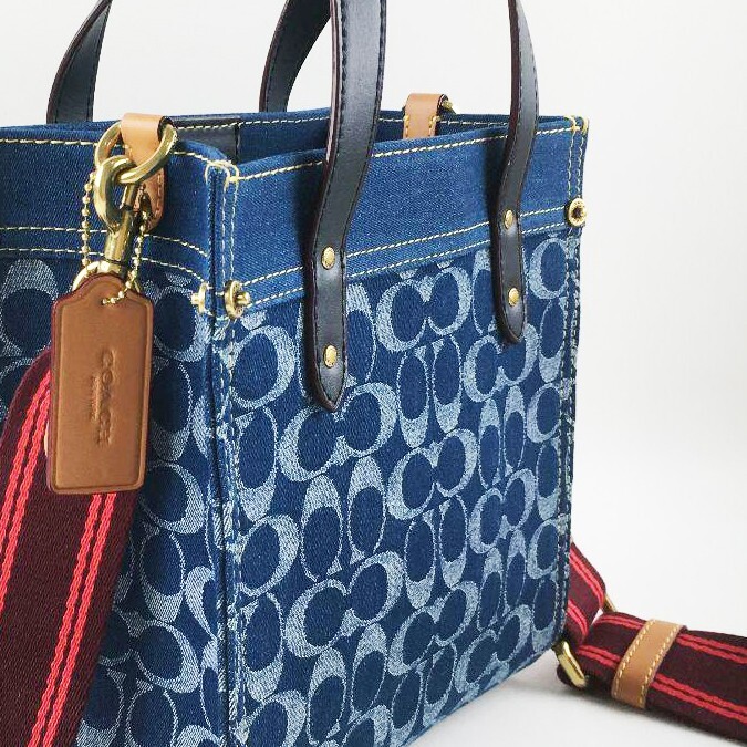 COACH Field Tote 22 Signature Denim 2way Bag Shoulder Bag